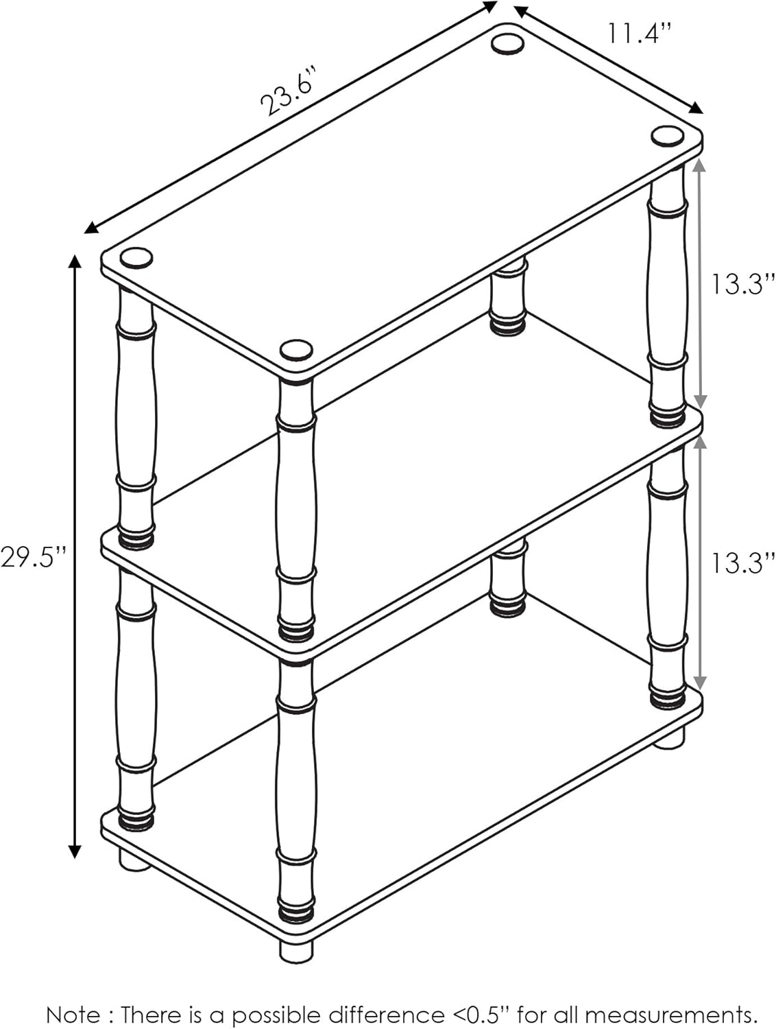 Furinno Turn-N-Tube 3-Tier Compact Multipurpose Shelf Display Rack with Classic Tube, Black/Grey