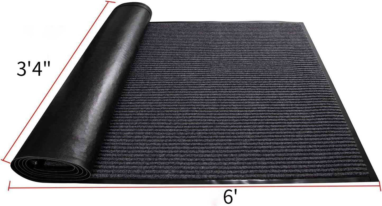 TANYOYO3' X 6' Commercial Grade Door Floor Mat Brush Step Entrance Mat Vinyl Backed Utility Doormat Heavy Duty Floor Rugs Commercial Outdoor Carpet Indoor Entrance Mat，Grey