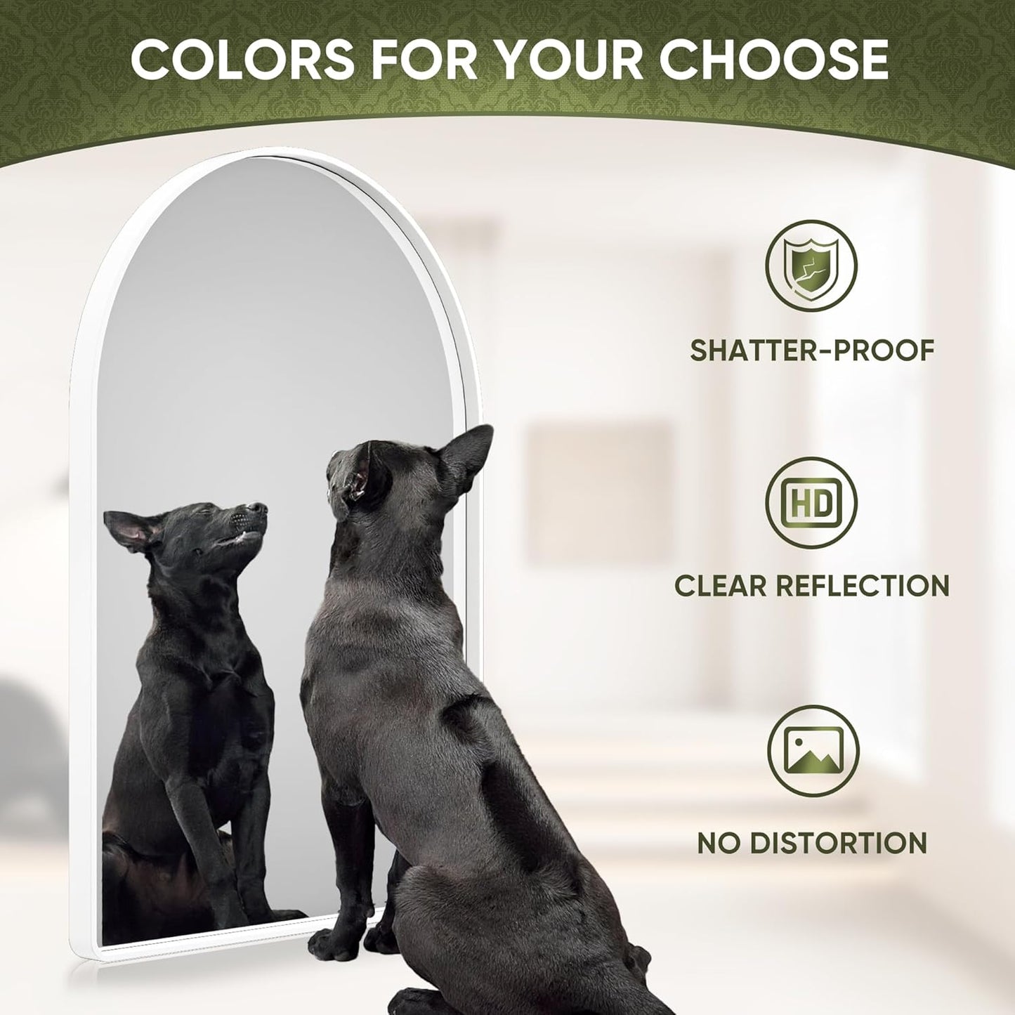 Suidia 24" x 36" Bathroom Mirror, Bathroom Vanity Mirror Metal Framed, Wall-Mounted Mirrors for Bedroom, Living Room, Entryway, Hallway, White, Arch Style