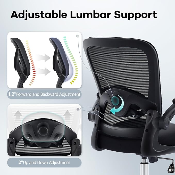 Office Chair,Ergonomic Mesh Desk Chair with Adjustable Lumbar Support,Computer Chair with Flip-up Armrests, Rolling Executive Chairs, Home Office Chair(Black)