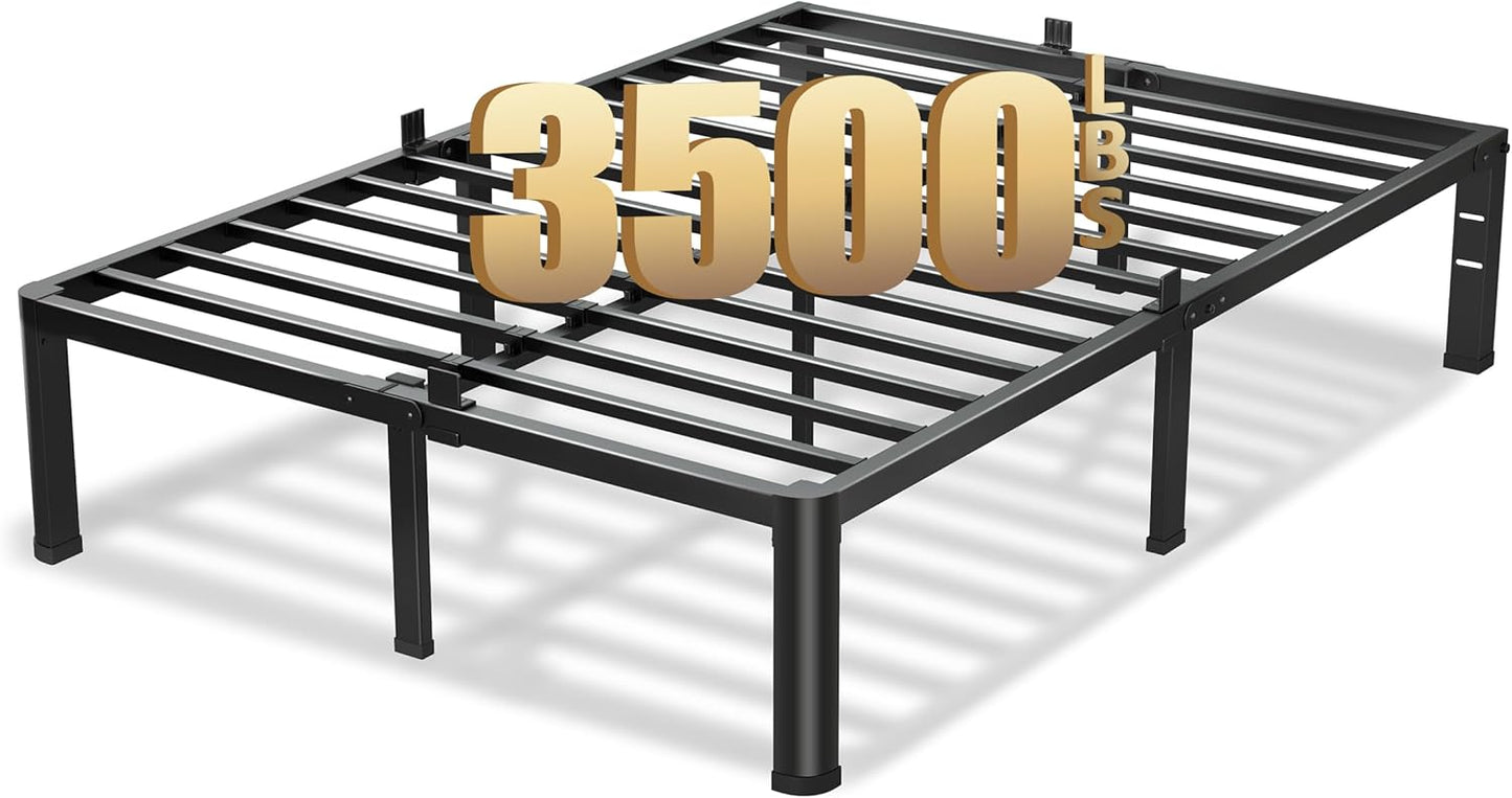 16 Inch Full Size Bed Frame, 3500Lbs Heavy Duty Metal Platform with Round Corner Legs Mattress Slide Stopper, Steel Slat Support No Box Spring Needed, Noise Free, Non-Slip, Easy Assembly