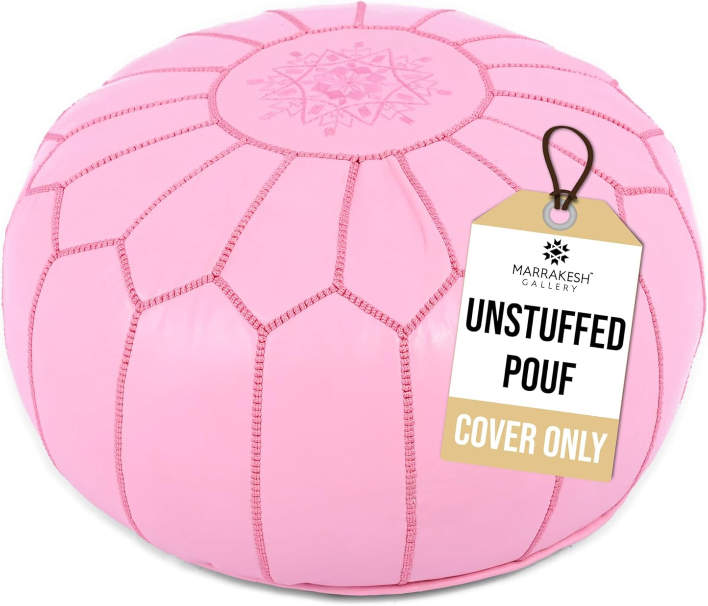 Marrakesh Gallery Genuine Leather Round Pouf Unstuffed - Moroccan Ottoman Footstool, Footrest Cover - Boho Decor - Bohemian Living Room, Bedroom, Kids Room, Gift & Wedding