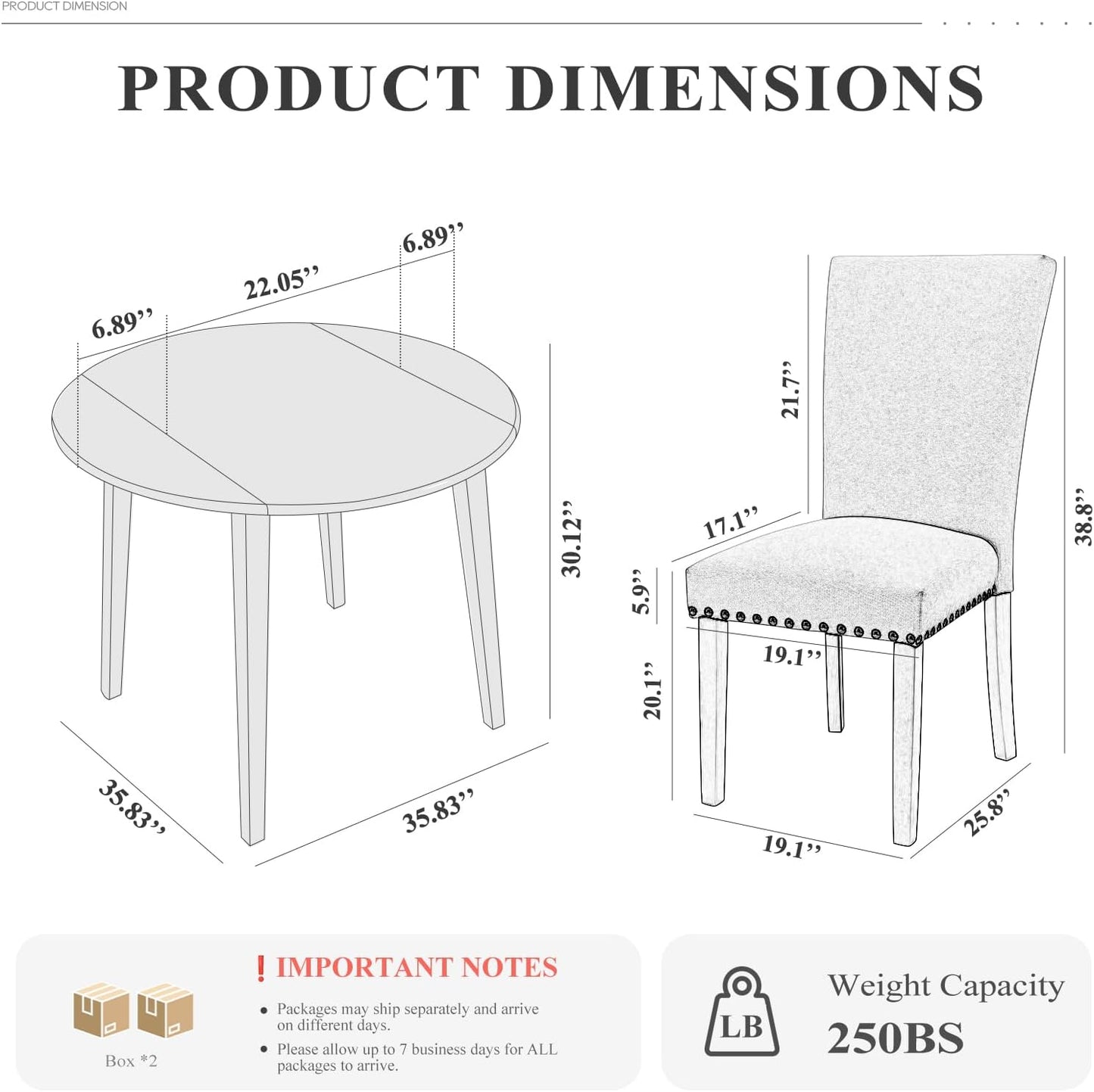 COLAMY 3-Piece Extendable Dining Table Set for 2, 36" Kitchen Round Wood Table with 2 Nailhead Dining Room Chairs,Light Brown/Light Brown