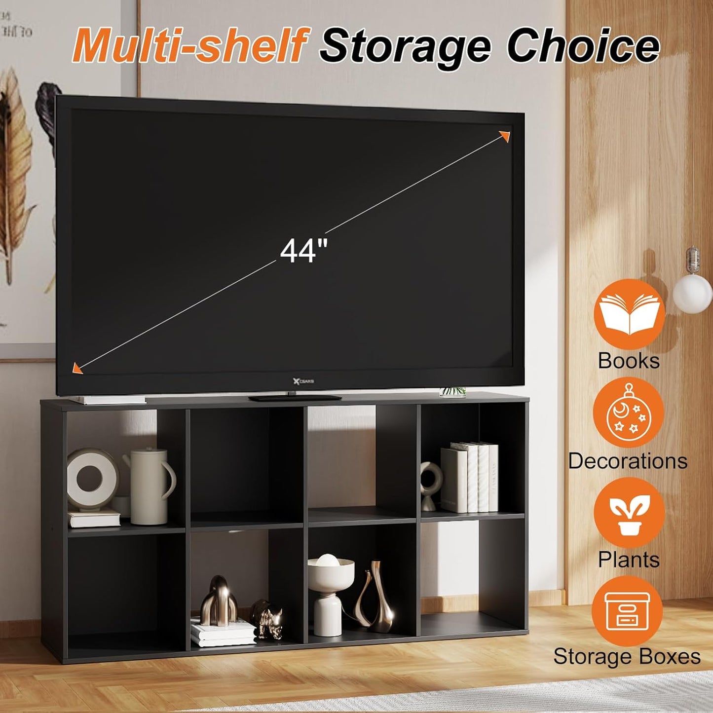 Sweetcrispy 8 Cube Storage Organizer - Open Cube Bookshelf with 4 Removable Back Panels, Display Storage Bookcase for Living Room, Bedroom, Entrance Hall, Home Office，47.7" L×11.6" W×24" H, Black