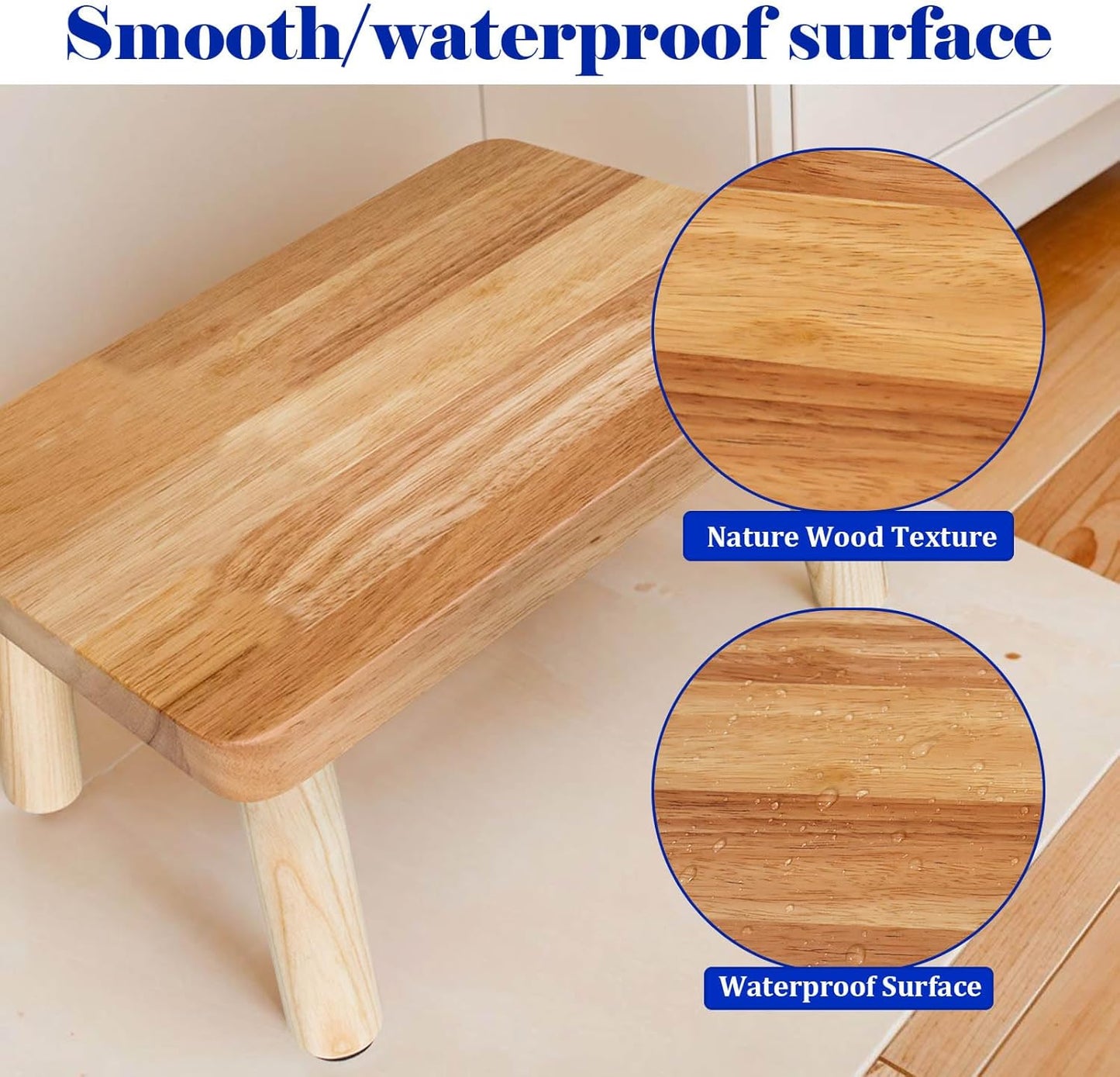 Wooden Step Stool for Adults,One Step Stool with Non-Slip Feet,Portable Bed Steps for High Beds, Office,Bedroom,Kitchen (Natural, Small)