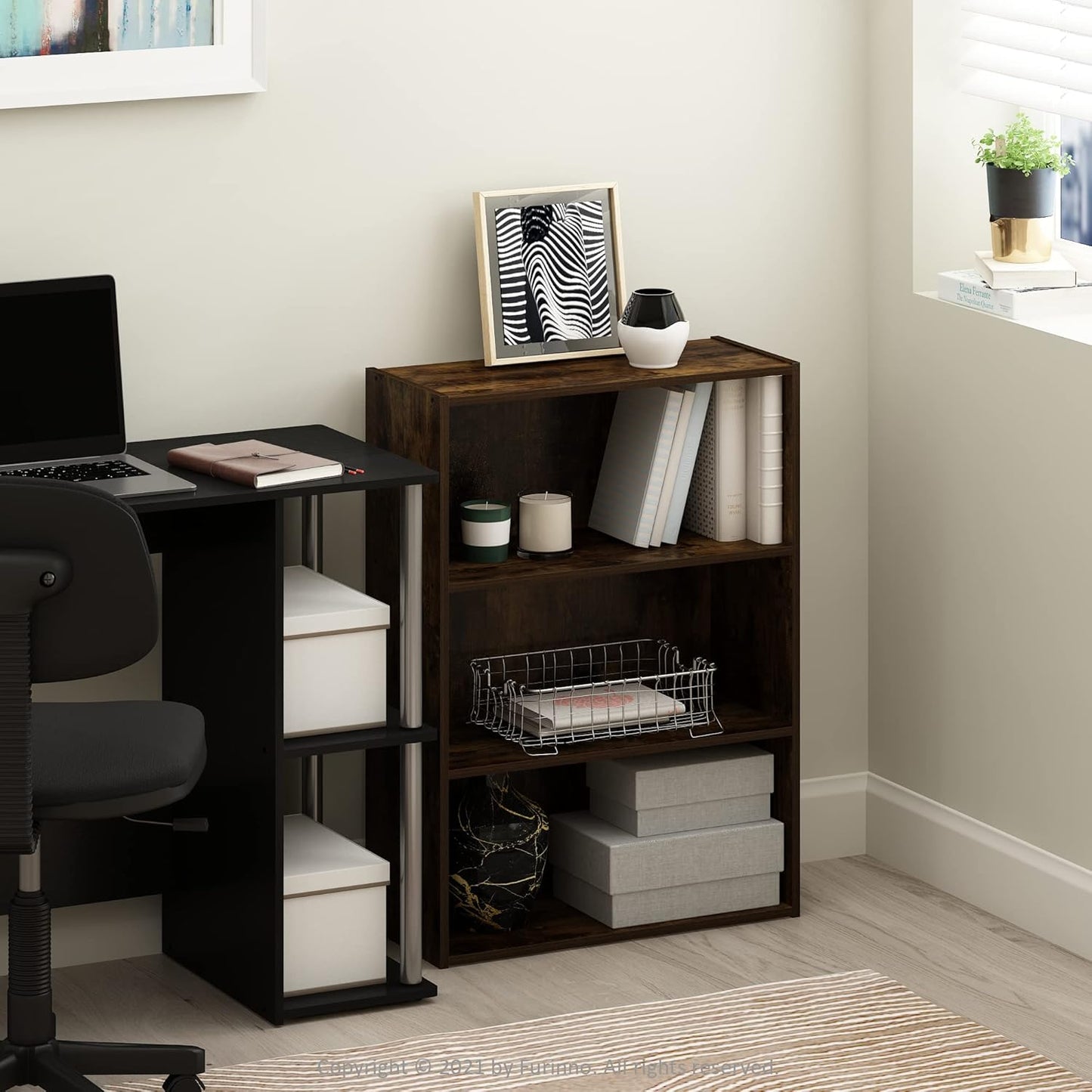Furinno Pasir 3-Tier Open Shelf Bookcase, Amber Pine