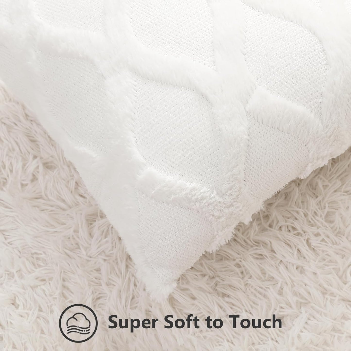 decorUhome Throw Pillow Covers 24x24 Inch Set of 2, Soft Plush Faux Fur Wool Cream White Couch Pillow Covers, Decorative Neutral Pillow Cases for Bed Sofa Living Room Home Decor