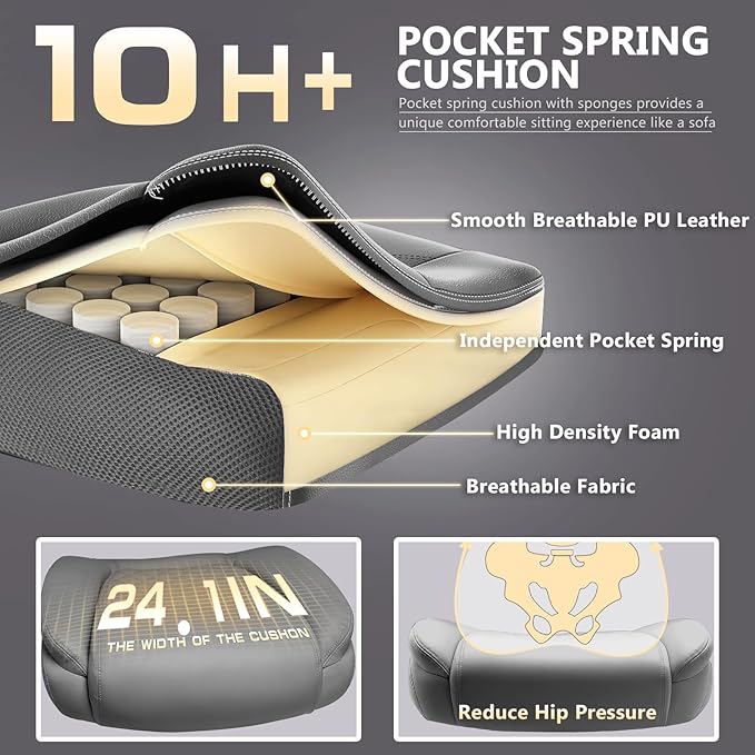 650LBS Large Heavy Duty Office Chair with 5D Flip Arms,Comfy Big and Tall Executive Office Desk Chair with Pocket Spring Cushion,High Back Computer Chair with Lumbar Support,Dual Rubber Wheel