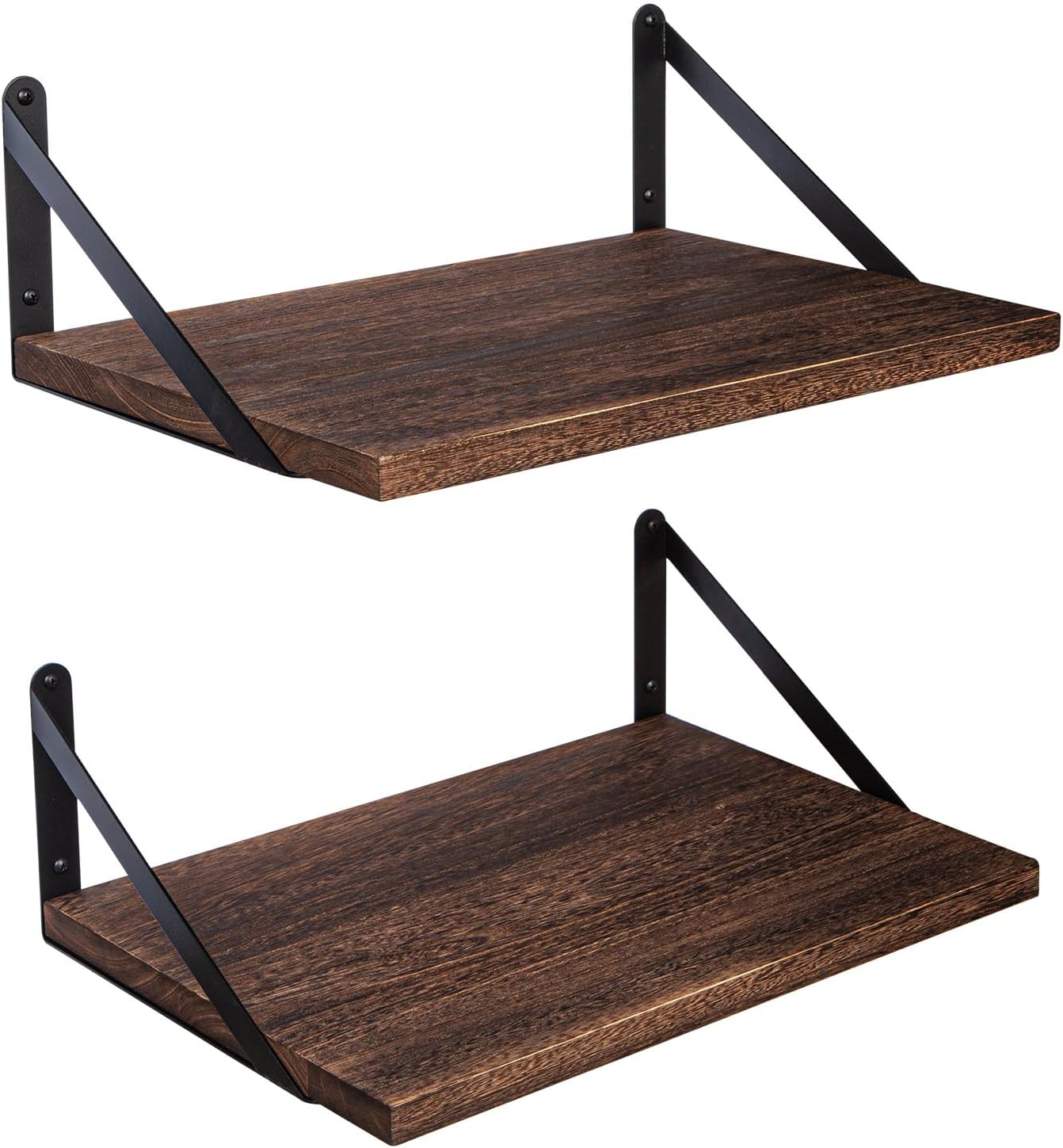 SAUMONIERES Floating Shelves Bookshelf for Bedroom Bathroom Living Room Wood Wall Mounted Wide Deep Storage, Rustic Brown Shelves Set of 2