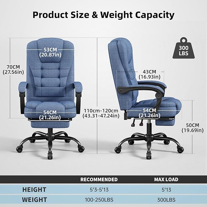 Gaming Chair with Footrest, Ergonomic Office Chair Reclining 90°-150°, Adjustable Desk Chair with Linkage Armrests, Comfortable Computer Chair for Adults, Gamer Chair Sillas para Escritorio, Blue