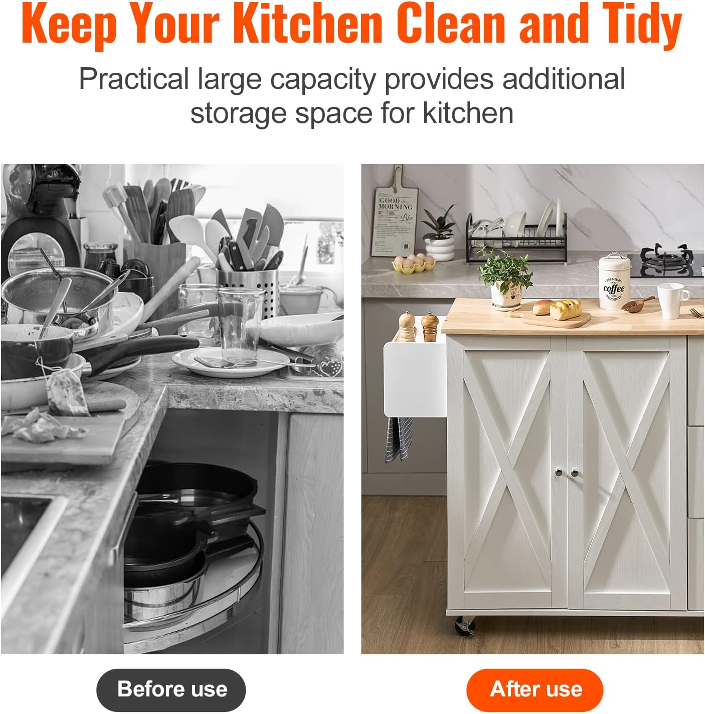 VEVOR Kitchen Island Cart with Solid Wood Top, 35.4" Width Mobile Carts with Storage Cabinet, Rolling Kitchen Table with Spice Rack, Towel Rack, Drop Leaf and Drawer, Portable Islands on Wheels, White