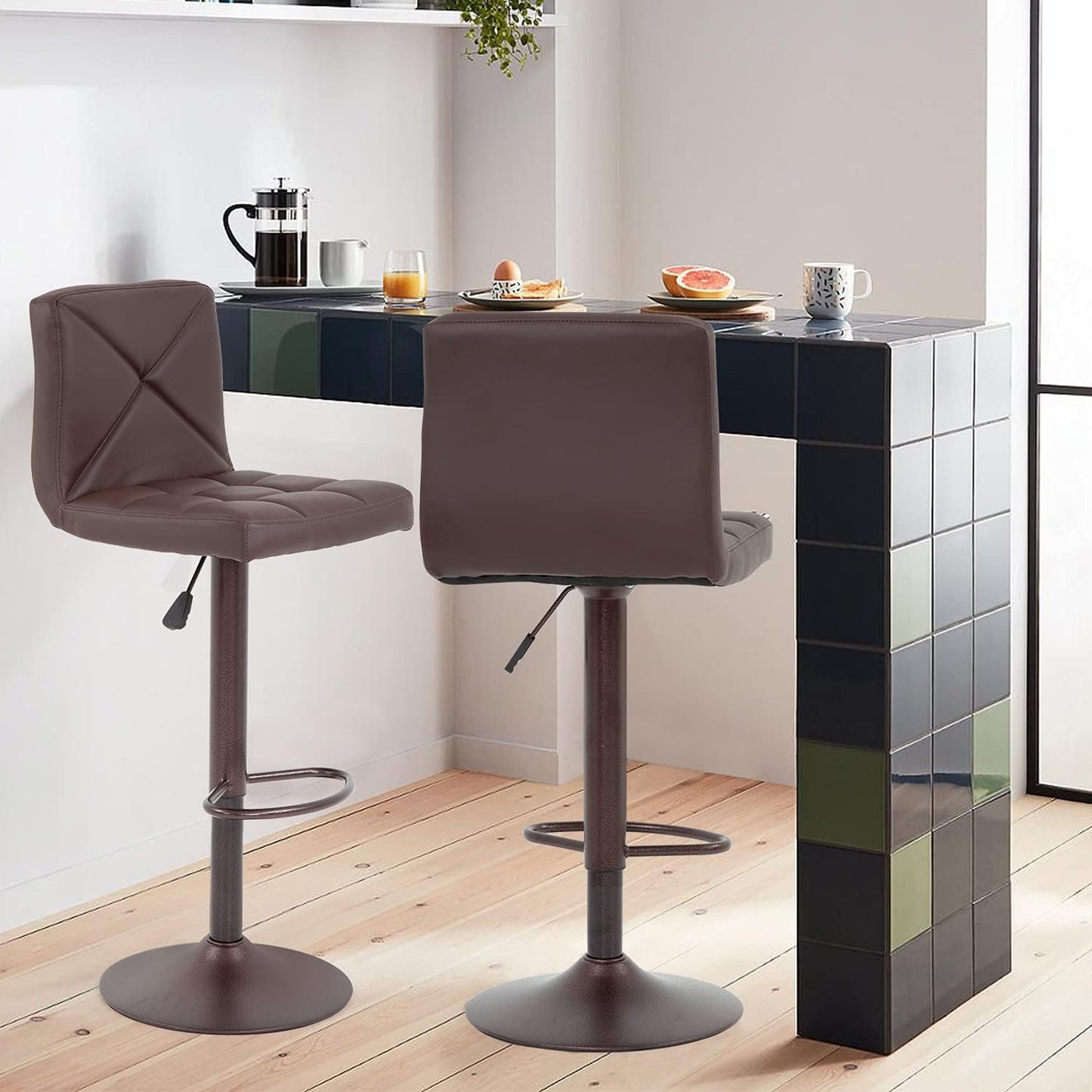 BestOffice Bar Stools Set of 2, PU Leather Swivel Bar Stools Kitchen Counter Height Bar Chairs with Hydraulic Adjustable for Kitchen, Dining Room and Restaurants