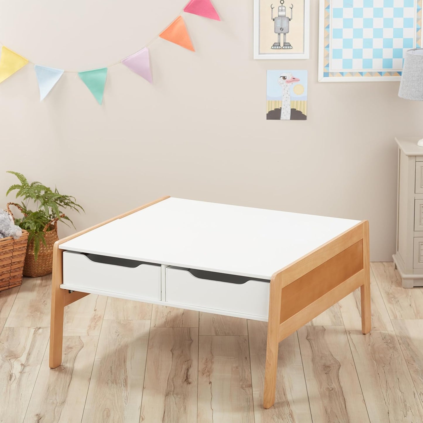 Melissa & Doug Kids Furniture Wooden Art & Activity Table with Bins Wooden Kids Activity Table, with Storage