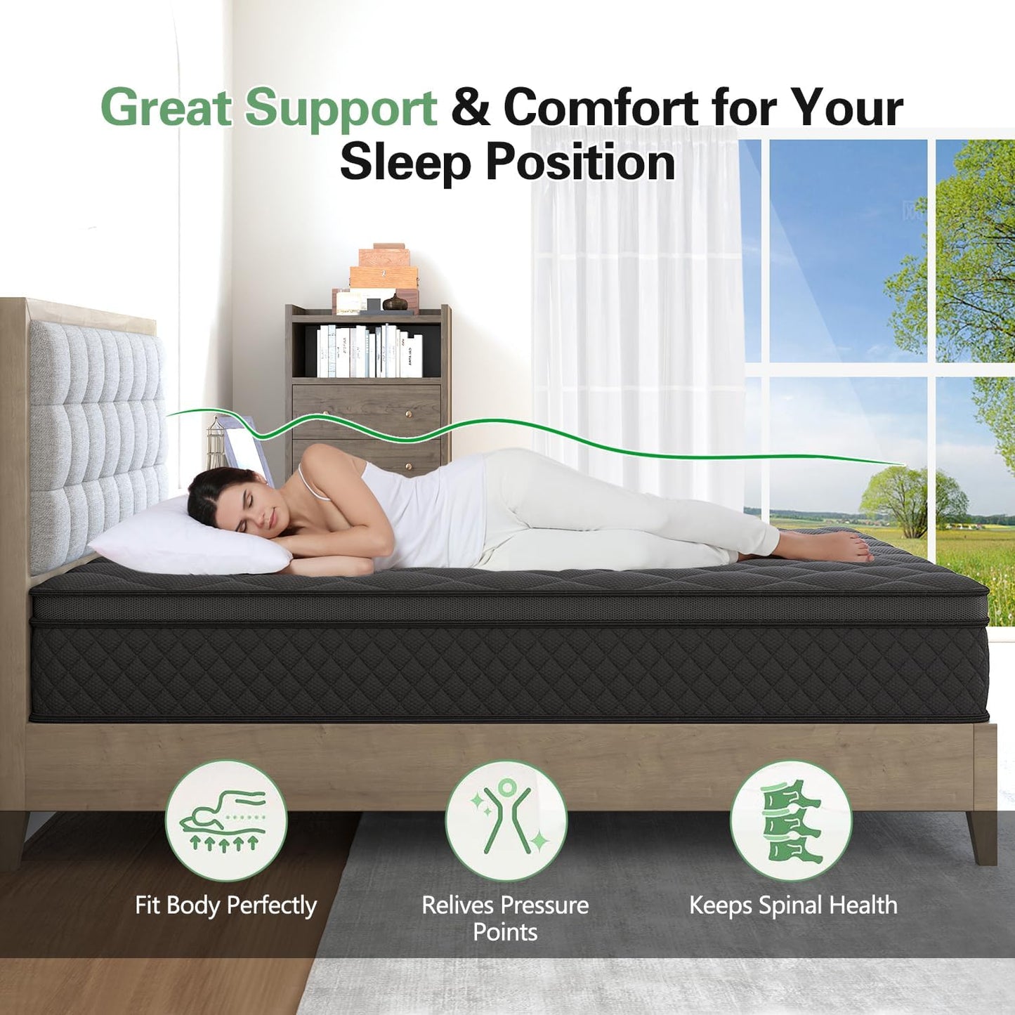 Twin Hybrid Mattress, 12 Inch Medium Mattress Euro Top for Back & Lumbar Support, Individual Pocket Spring Bed for Motion Isolation & Pressure Relief