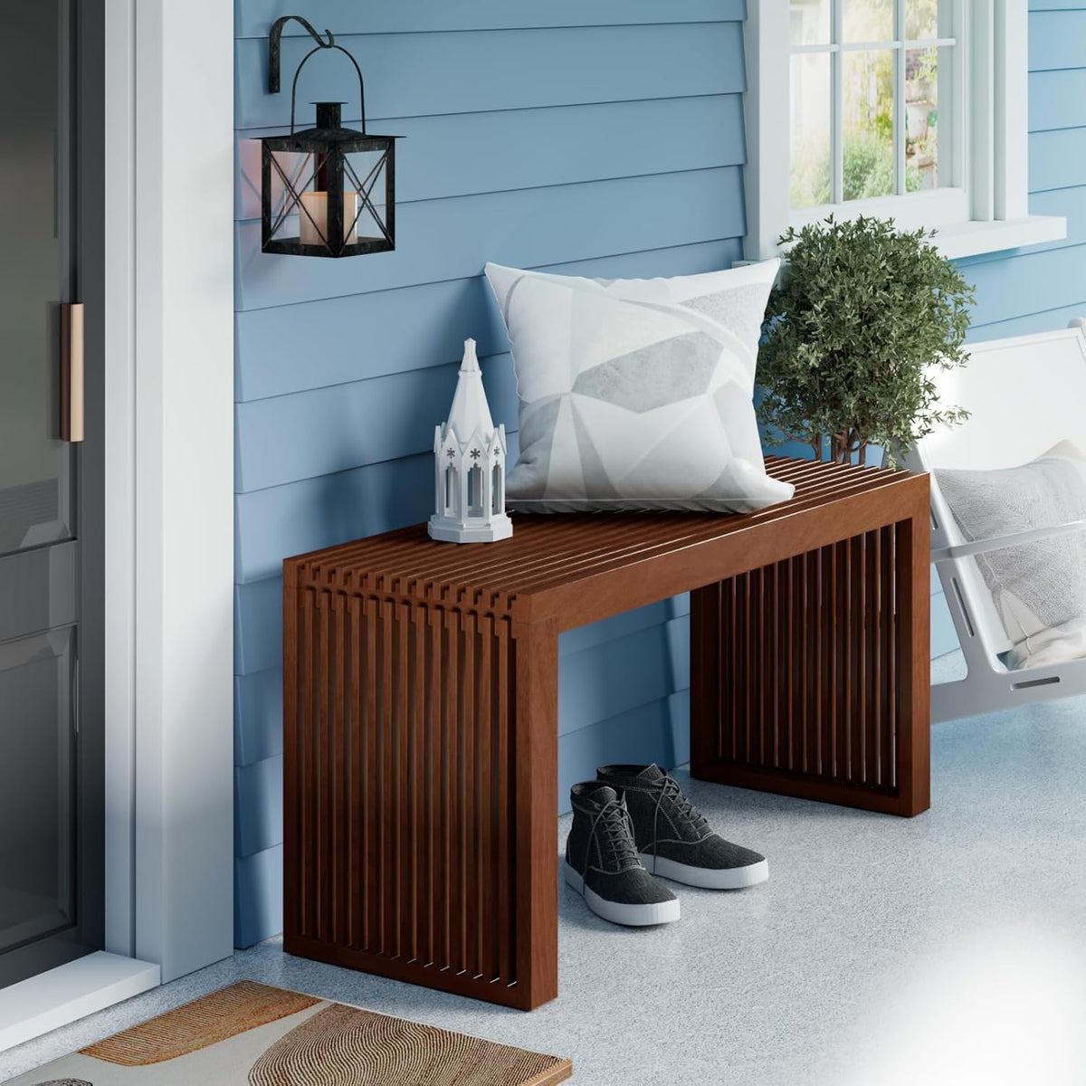 Bamboo Dining Bench Indoor Long Entryway Shoe Rack Bench,Outdoor Modern Wood Benches 35 Inch Bamboo Bench for Living Room Hallway Bedroom Bathroom