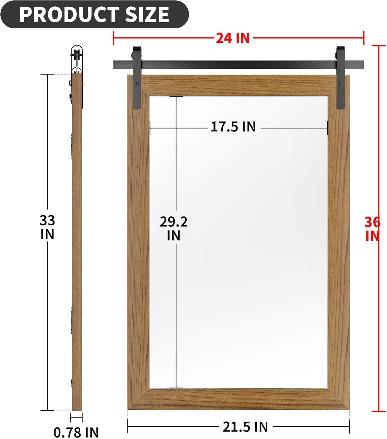 Farmhouse Wall Mirror, Rustic Wood Frame Bathroom Mirror Barn Door Inspired Decorative Vanity Dress Mirrors for Living Room Entryway, 24x36 INCH Brown