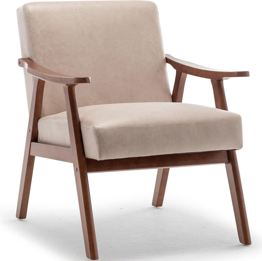 KEIKI Mid Century Modern Accent Chair w/High Wingback,Comfy Fabric Living Room Chairs with Solid Wood Frame, Lounge Reading Armchair, Easy Assembly, Light Camel
