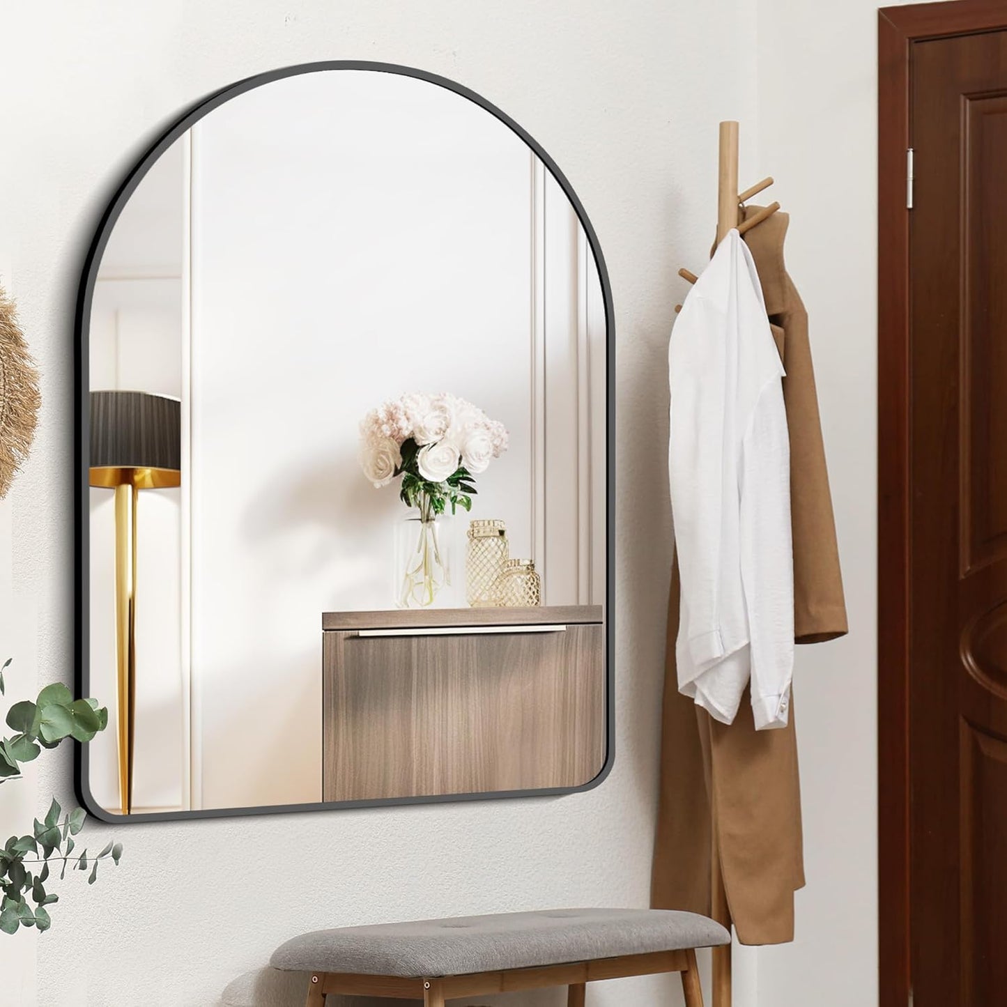 FORBATH Arched Mirror 36x48 Inch, Bathroom Mirror Wall Mounted Modern Black Aluminum Alloy Frame Decor Large Dresser Mirror for Bedroom Living Room Entryway, Hanging or Leaning Against Wall
