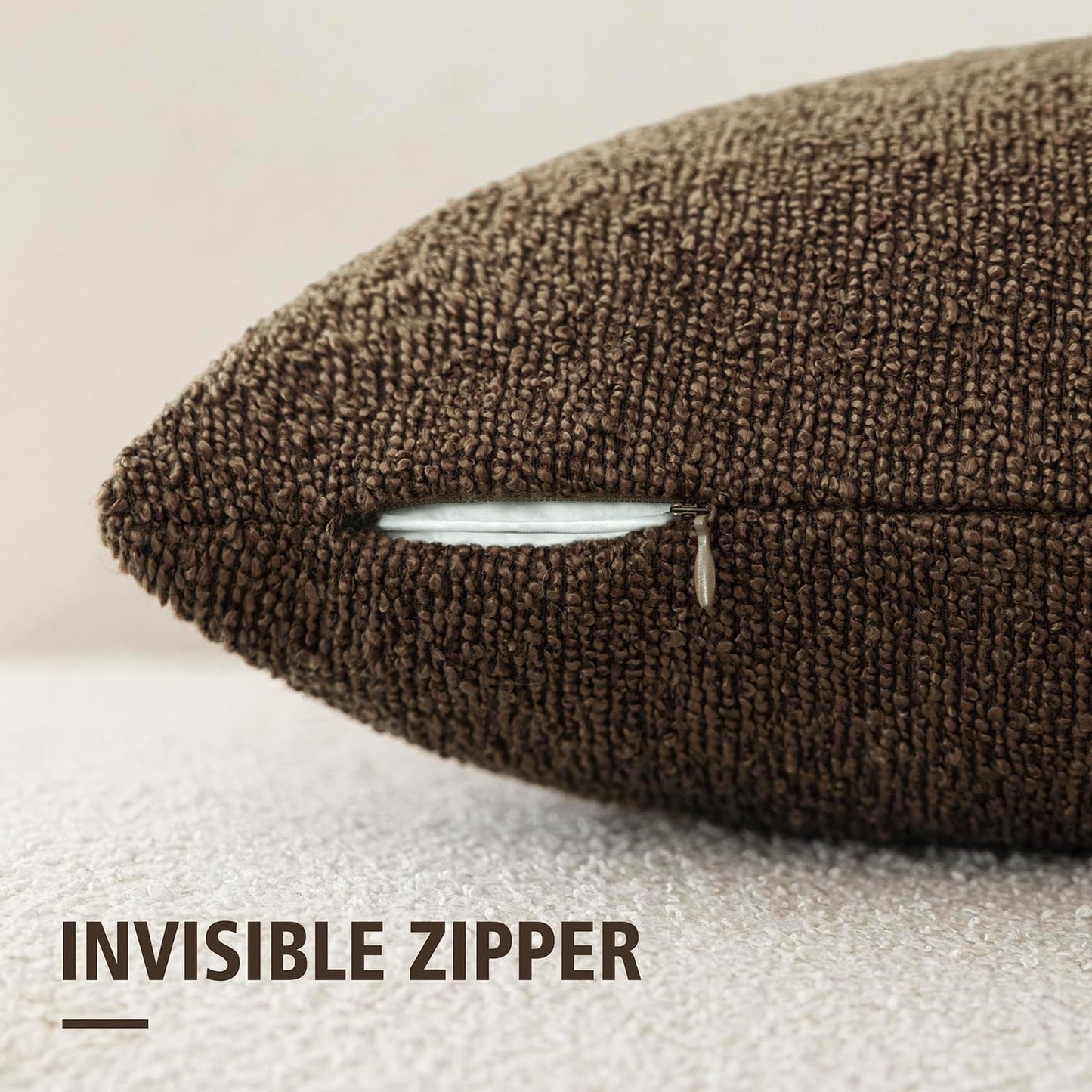 Foindtower Set of 2, Decorative Textured Boucle Throw Pillow Covers Accent Solid Pillow Cases Neutral Soft Couch Cushion Case for Chair Sofa Bedroom Living Room Home Decor 24x24Inch Chocolate