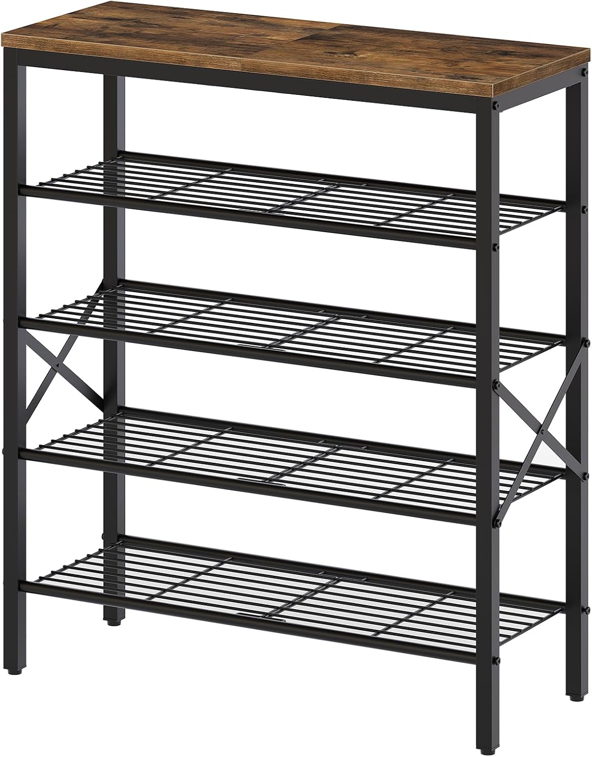 5-Tier Shoe Rack, Shoe Storage for Entryway and Closet, Free Standing Shoe Organizer with Metal Mesh Shelves, 16-20 Pairs of Shoes, Rustic Brown and Black SS05BR