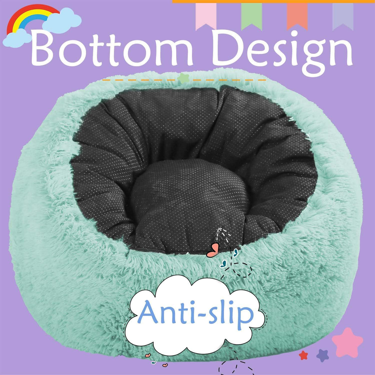 Bean Bag Chair for Kids with Plush Faux Fur Cover, 2.5FT Memory Foam Filled Bean Bag for Teens & Kids, Lazy Sofa for Living Room/Bedroom/Dorm, Rabbit-Ears Design