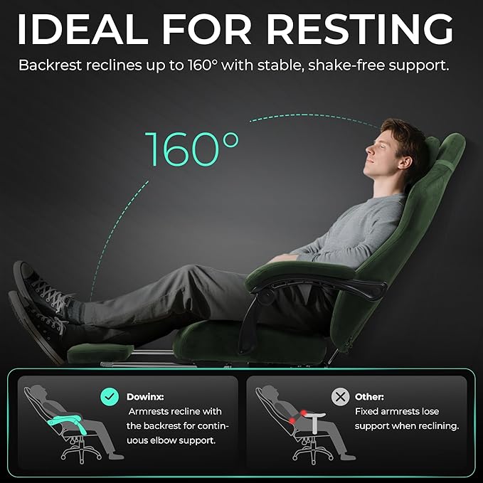 Dowinx Big and Tall Gaming Chair, Suede Fabric Game Chair with Pocket Spring Cushion, High Back Gamer Chair Ergonomic with Footrest for Adults Office, 440LBS, Green