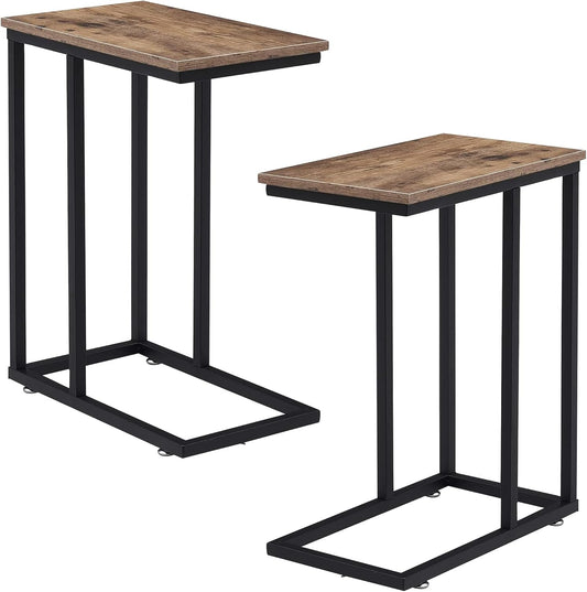 VECELO C Shaped End Side Table for Sofa Couch and Bed Snack TV Tray for Living Room Bedroom, 2 Set, Grey
