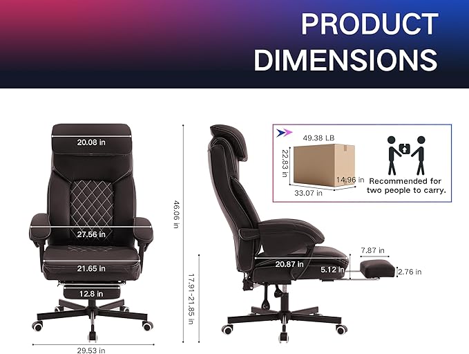Big and Tall Gaming Chair 400lbs Heavy Duty Office Chair with Foot Rest & Lumbar Support, Ergonomic Wide Comfy Seated Cushion for for Gaming Room,Office Room, Brown