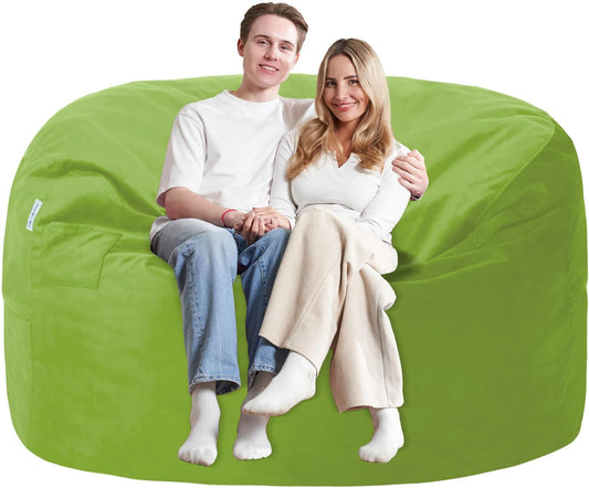 5FT Bean Bag Chair with Ultra Soft Velvet Cover Bean Bag Sofa with Memory Foam Bean Bag Chairs with Large Size Lazy Sofa for Dorm Office Living Room Bedroom Grass Green 5'