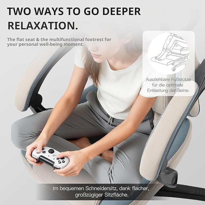 Dowinx Gaming Chair Breathable Fabric Game Chair with Gel Pad and Storage Bag, Comfortable Gamer Chair with Pocket Spring Cushion,Ergonomic Computer Chair with Footrest,Grey