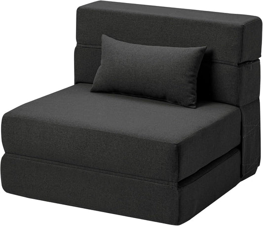 Folding Sofa Bed with Pillow- Convertible Chair Floor Couch & Sleeping Mattress, Foldable Memory Foam Sleeper for Living Room/Dorm/Guest Room/Home Office/Apartment/Loft, Single28, Dark Gray