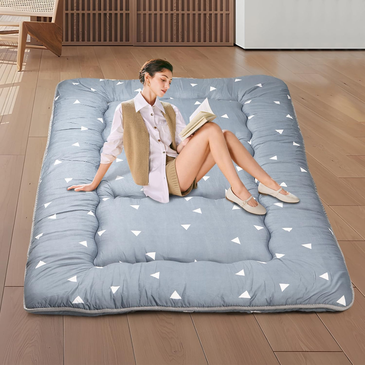 Japanese Floor Mattress,Roll Up Memory Foam Tatami Mat Easy to Store and Portable,Futon Mattress Suitable for Camping and Guest Room (Grey, Twin (80" x 36"))