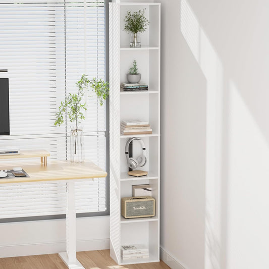 Tall Narrow Bookshelf 6-Tier Bookcase,70.5" Skinny Thin Corner Shelf Slim Storage Cabinet,Wood DVD CD Media Cube Organizer Tower Rack for Small Spaces, Bedroom, Living Room, Office,White