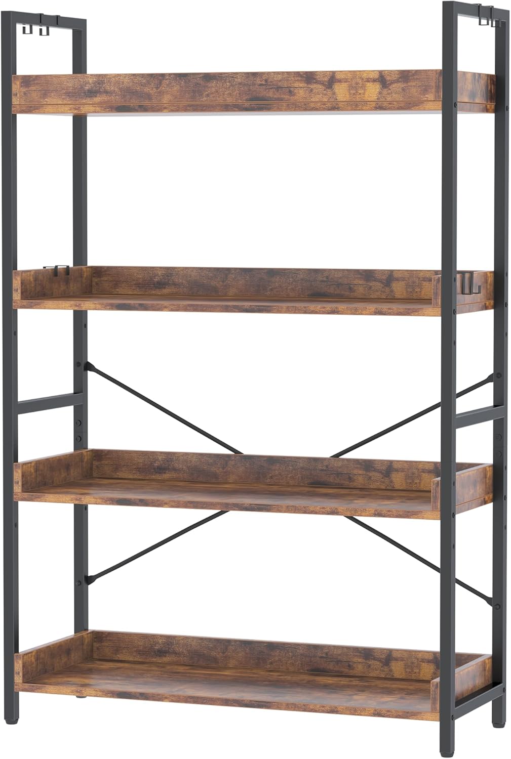 HCHQHS 4 Tier Bookshelf, Adjustable Industrial Bookcase, Vertical Tall Book Shelf, Wood and Black Metal Open Bookshelves for Home Office, Living Room, Bedroom