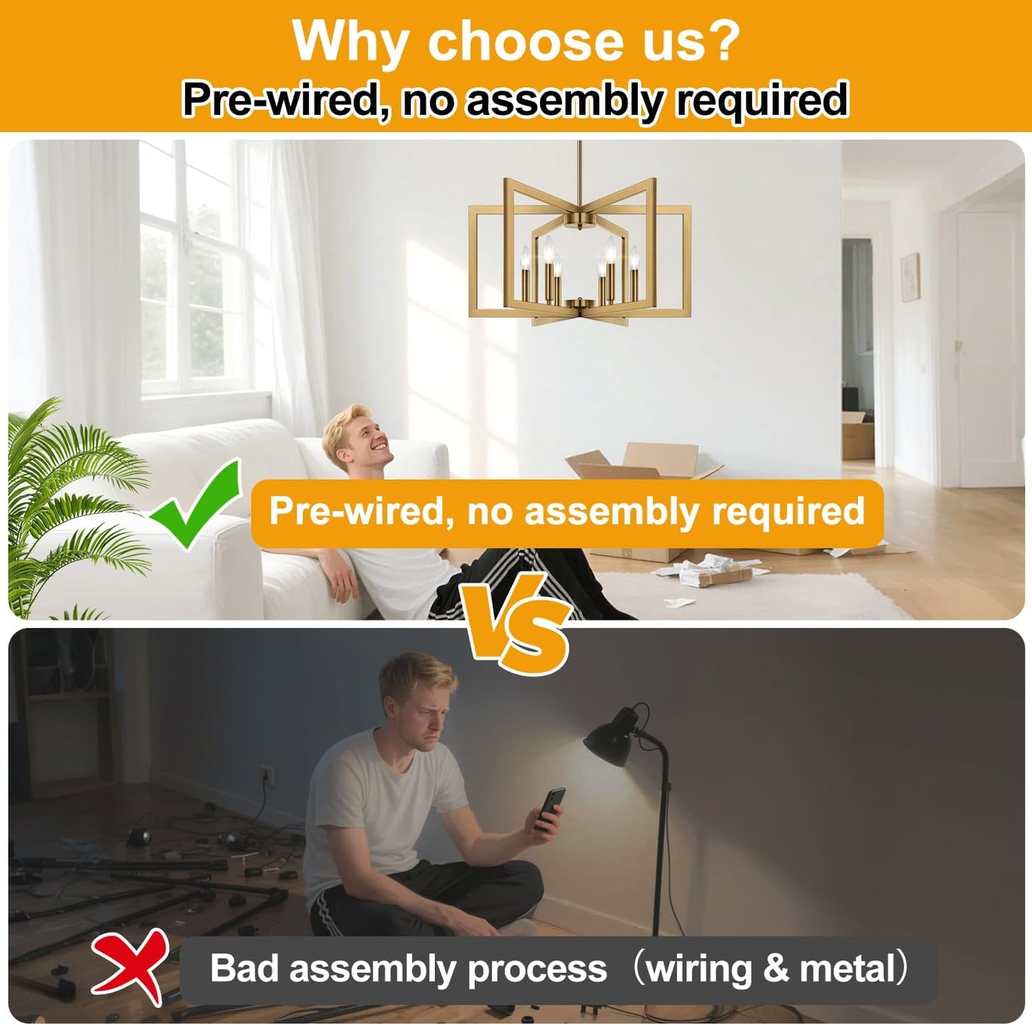 25" Modern Brass Chandelier for Dining Room (6-Light, 25-Inch), Geometric Brass Dining Room Light Fixture Over Table, Industrial Metal Hanging Pendant Lights for Kitchen Island, Entryway, Foyer