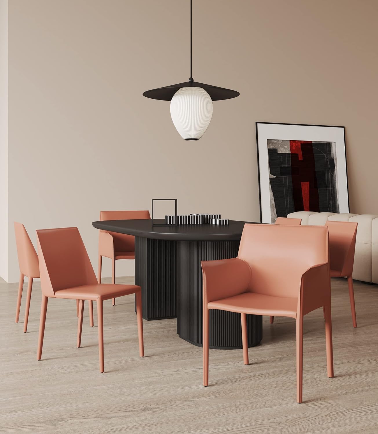 Manhattan Comfort Paris 8-Piece Leather Dining Chair and Armchair Set, Upholstered in Luxurious Saddle Material, Metal Frame, Ideal for Industrial and Coastal Homes, No Assembly, Clay