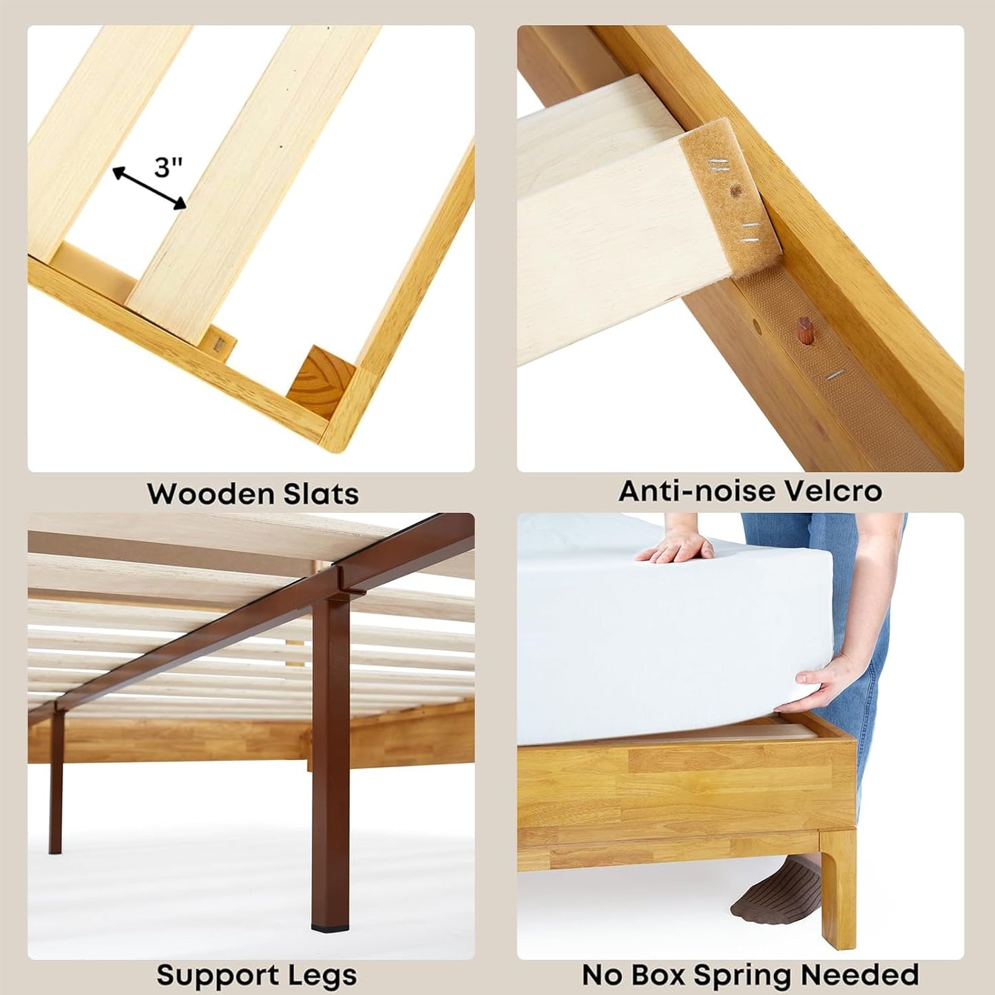 Bme Nipe King 14 Inch Bohemian Bed Frame with Adjustable Woven Headboard - Rustic & Vintage Unique Style with Acacia Wood - No Box Spring Needed - Easy Assembly - Natural