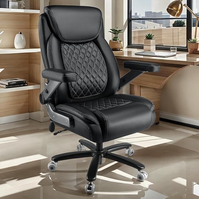 700LBS Large Heavy Duty Office Chair with 5D Flip Arms, Comfy Big and Tall Executive Office Desk Chair with Pocket Spring Cushion, High Back Computer Chair with Lumbar Support,Dual Rubber Wheel
