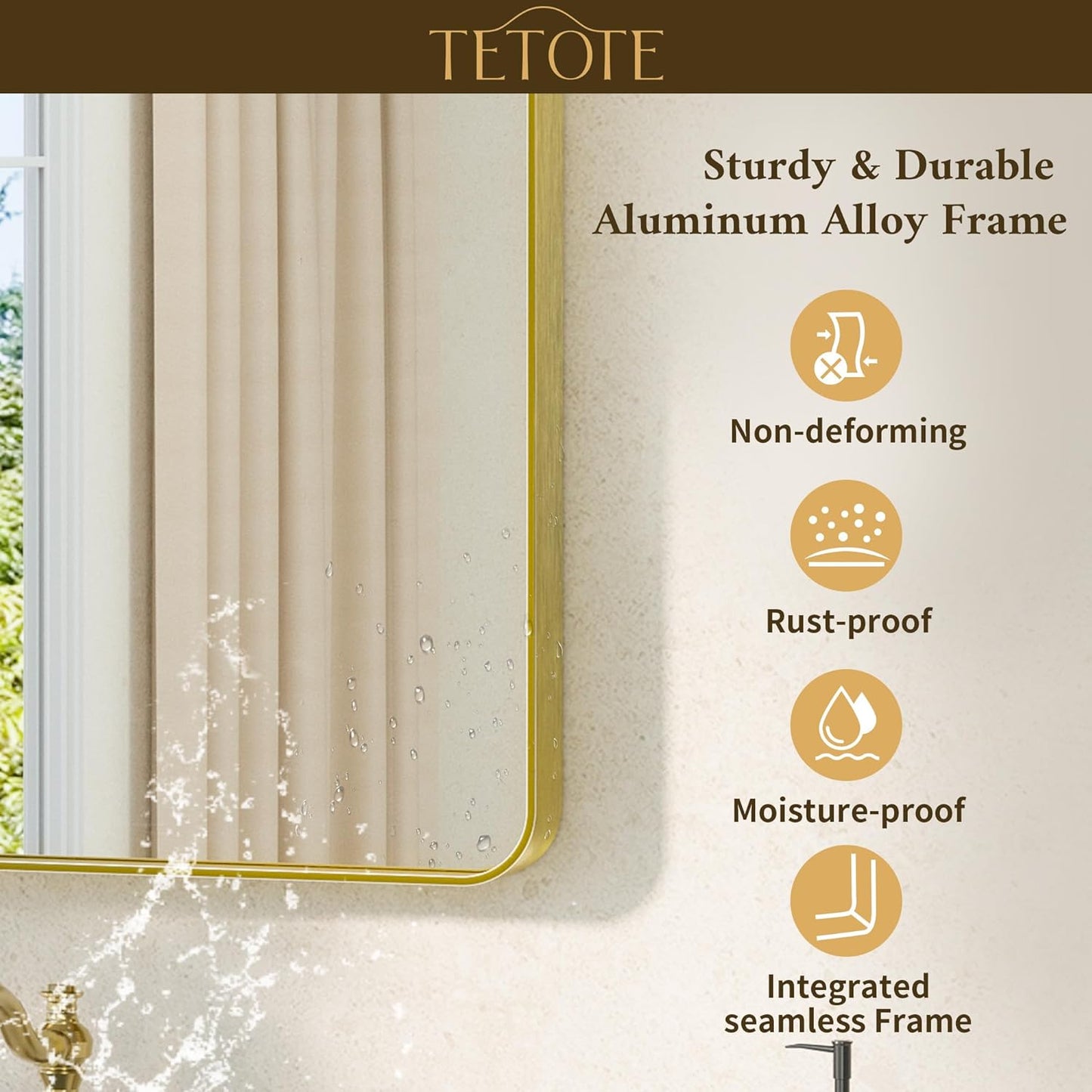 TETOTE 22 x 30 Gold Bathroom Mirror Brushed Gold Metal Framed Vanity Mirror, Tempered Glass, Wall Mounted for Bathroom, Entryway, Bedroom, Living Room(Horizontal/Vertical)