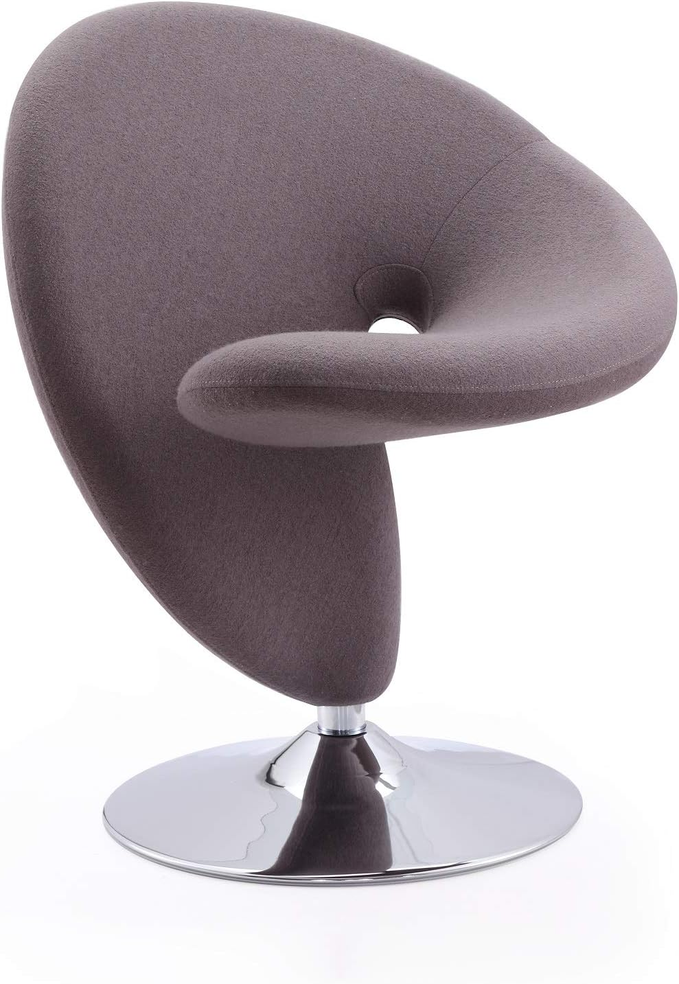 Manhattan Comfort Curl Swivel Accent Chair Set of 2 with 360° Turn, Fully Assembled, Upholstered in Wool Blend, Modern Ergonomic Design with Polished Chrome Base, Living Room & Office, Set of 1, Grey