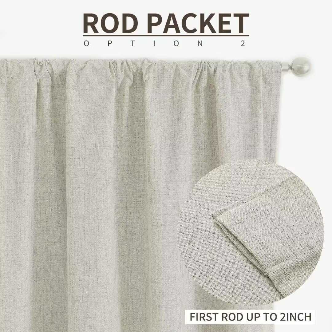 Joydeco Natural Linen Curtains 120 inch Length 2 Panels Set Burg 100% Blackout Patio Door Curtain Room Darkening Sliding Door Curtains Thermal Insulated Back tab Rod Pocket(105x120 inch, Light Beige)