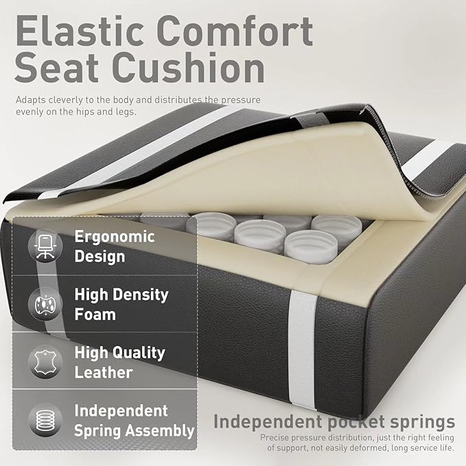 HLDIRECT Gaming Chair, Ergonomic Video Game Seat with 360° Swivel & Lumbar Massage, Computer Chair PU Leather Cushion for Adults Home/Office Use (Black & White)