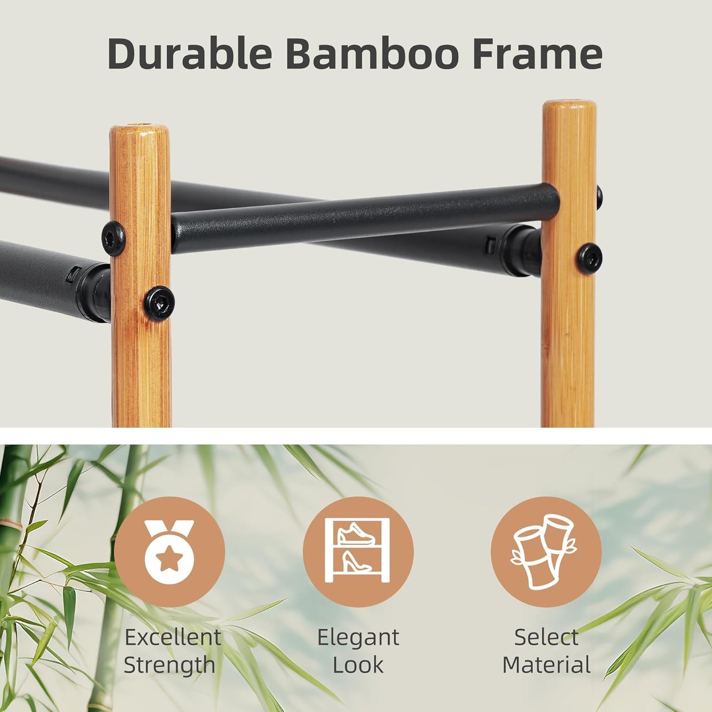 STORAGE MANIAC Expandable Shoe Rack, 8 Pairs Stackable Small Shoe Rack, Metal Adjustable Shoes Organizer for Closet, Entryway, Hallway, Garage, Front Door, Shoes Shelves, Bamboo 2 Tier