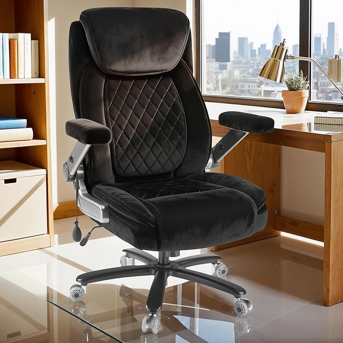 650LBS Fabric Heavy Duty Office Chair with 5D Flip Arms,Comfy Big and Tall Executive Office Desk Chair with Pocket Spring Cushion,High Back Computer Chair with Lumbar Support,Dual Rubber Wheel