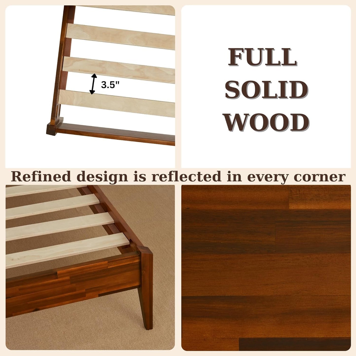 Bme Selina Wood Platform Bed Frame - Handcrafted Paper Cord Unique Headboard - No Box Spring Needed - 12 Strong Wood Slats Support - Easy Assembly - Queen, Dark Chocolate