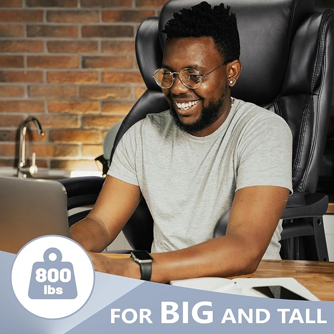 600lbs Big and Tall Office Chair, Executive Chair with Adjustable Headrest, High Back Extra Wide Seat, Heavy Duty PU Leather for Home Office, Comfortable Large Computer Desk Chair