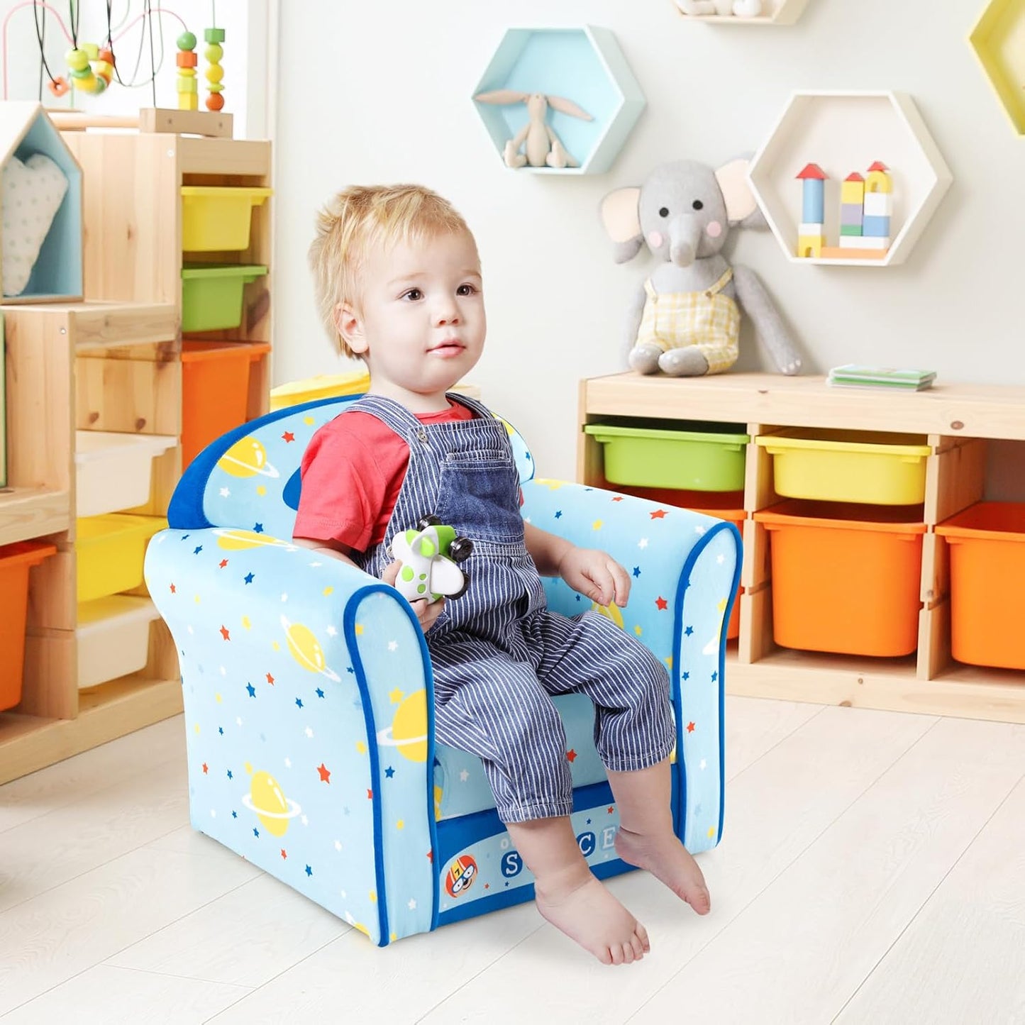 Costzon Kids Couch, Children's Sofa Armrest Chair with Pattern, Toddler Furniture w/Sturdy Wood Construction, Preschool, Lightweight Kids Couch Sofa Chair for Aged 1-5 Boys & Girls Gifts, Airplane