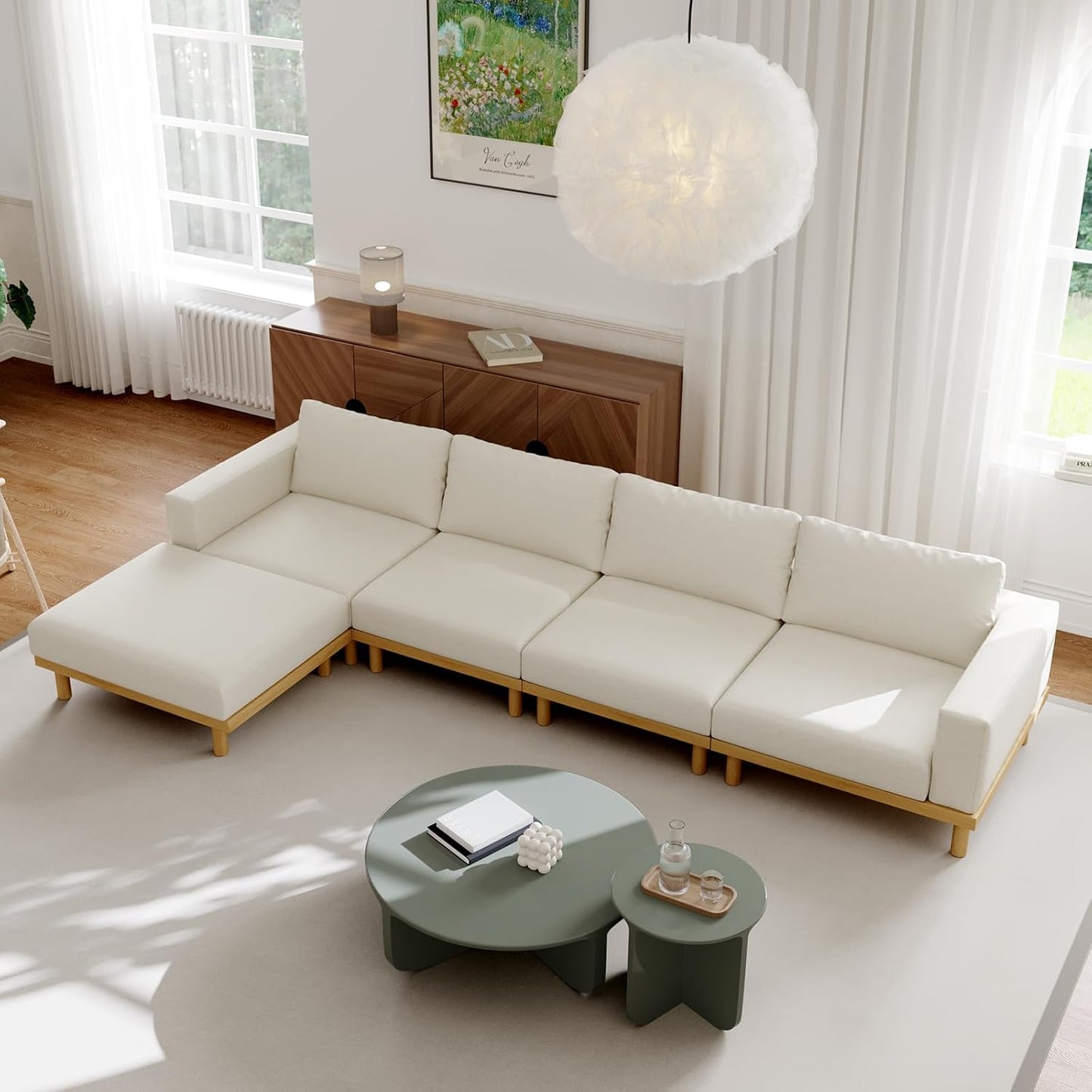 Acanva Minimalist Modular Sectional Sofa for Living Room, Wide & Deep Seat Convertible Furniture Set with Metal Frame and Movable Covers, Armless Chair, Off White