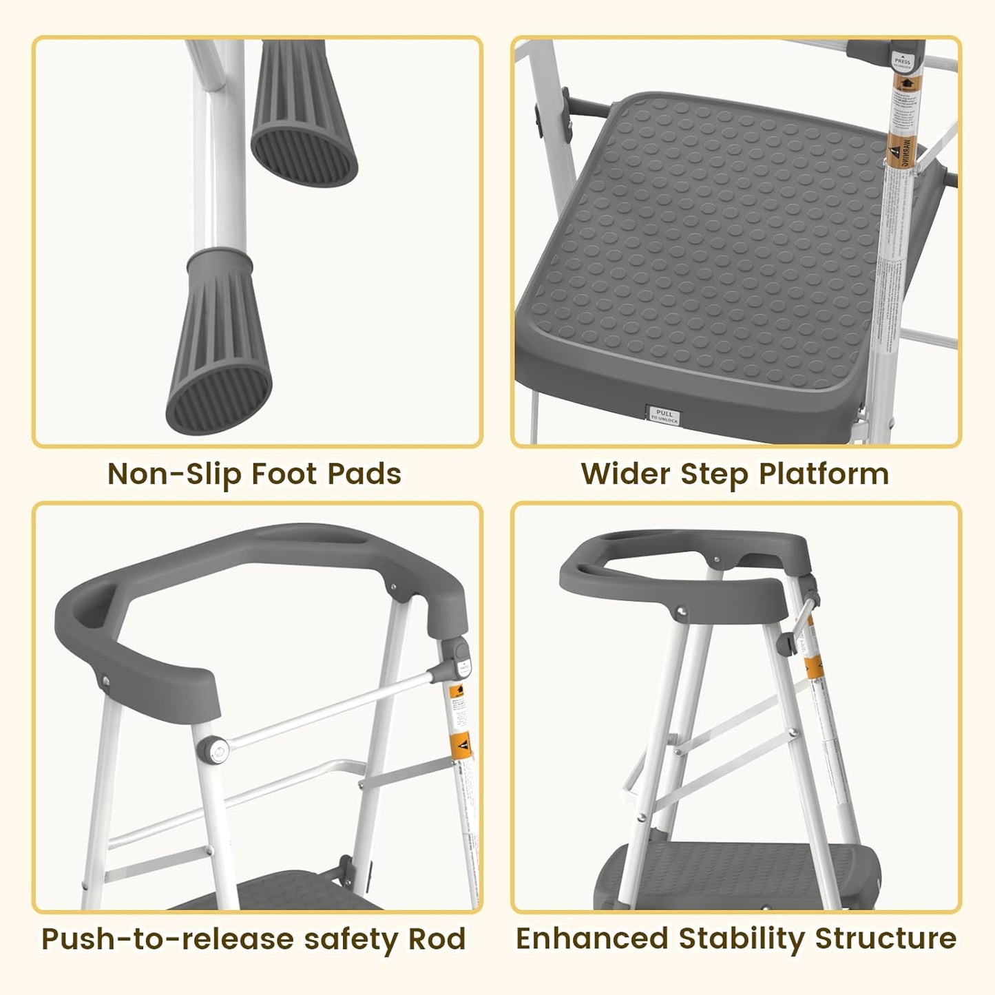 HBTower Kids 2 Steps Step Stool, Toddler Tower for Kitchen Counter Learning, Toddler Kitchen Stool Helper with Anti-Drop Safty Railing Kids Standing Folding Stepper