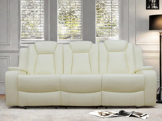 Leather Recliner Sofa Couch, 3-Seater Home Theater Seating Reclining Sofa, Power Reclining Couch with Cup Holders & Drop Down Table for Living Room Furniture Sets, White